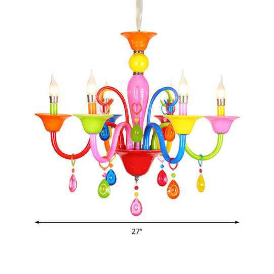 Kids Teardrop Crystal Chandelier - Fun & Colorful Candle Suspension Light For Game Room