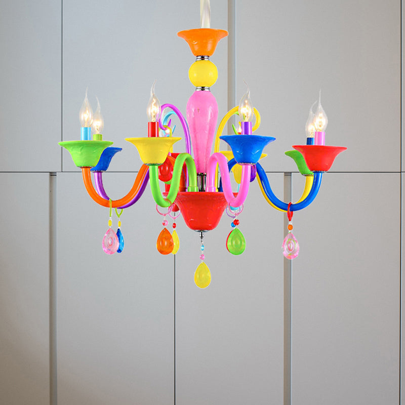 Kids Teardrop Crystal Chandelier - Fun & Colorful Candle Suspension Light For Game Room