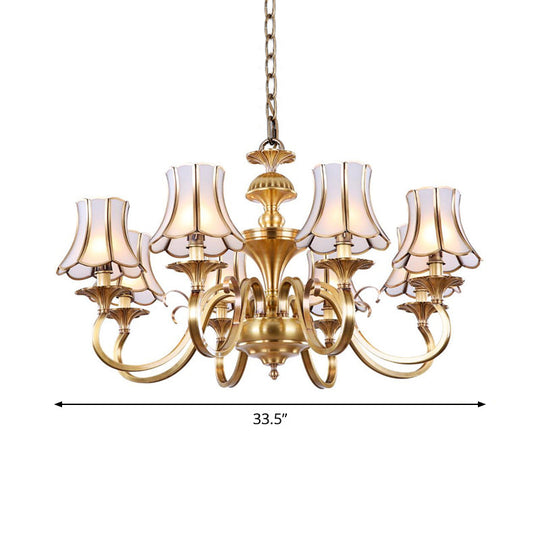 Traditional Bedroom Chandelier Light With Frosted Glass Shades - Polished Brass Finish 3/5/6 Lights