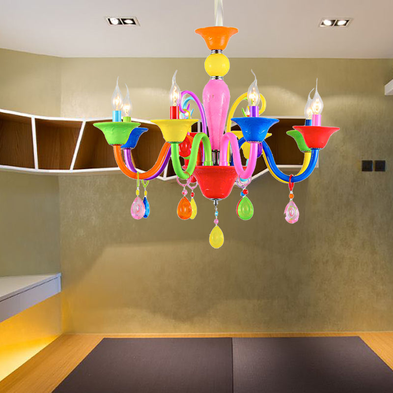 Kids Teardrop Crystal Chandelier - Fun & Colorful Candle Suspension Light For Game Room