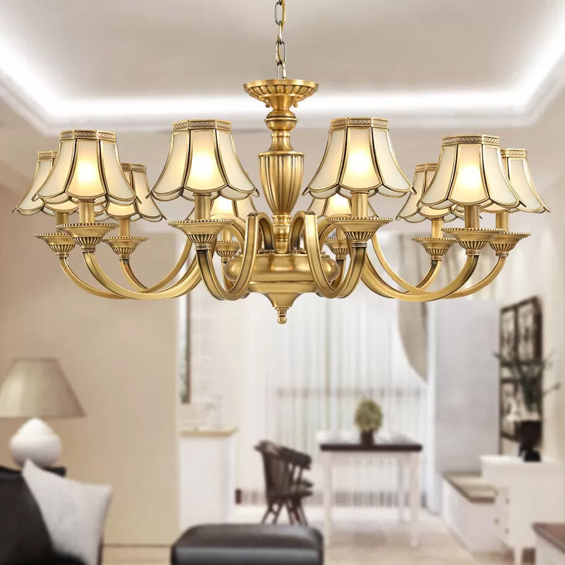 Frosted Glass Panel Chandelier - 6/8/10 Lights Colonial Polished Brass Bedroom Pendant Lamp Elegant