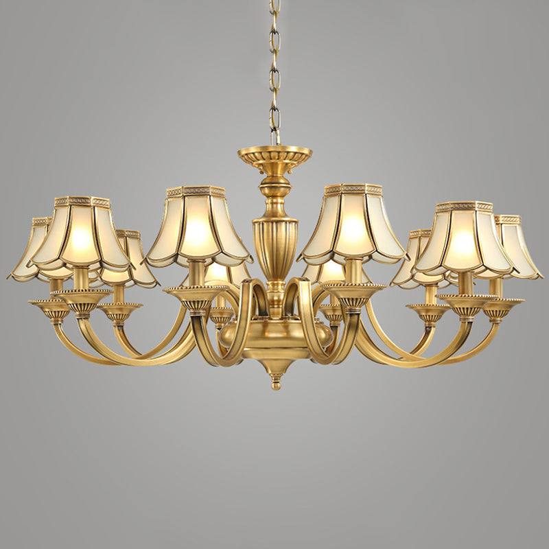 Frosted Glass Panel Chandelier - 6/8/10 Lights Colonial Polished Brass Bedroom Pendant Lamp Elegant