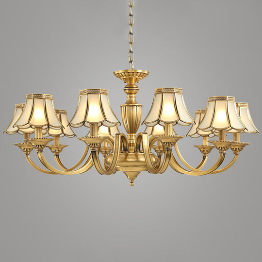 Frosted Glass Panel Chandelier - 6/8/10 Lights Colonial Polished Brass Bedroom Pendant Lamp Elegant