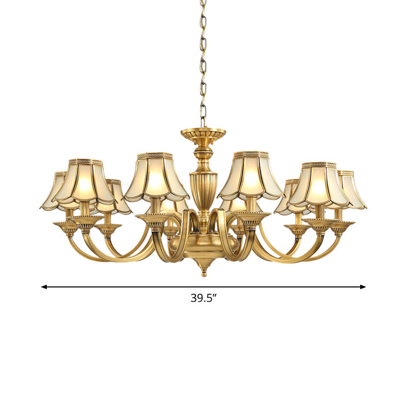 Frosted Glass Panel Chandelier - 6/8/10 Lights Colonial Polished Brass Bedroom Pendant Lamp Elegant