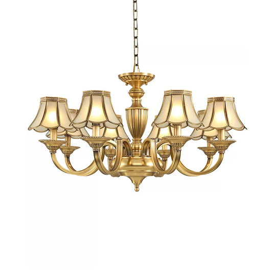 Frosted Glass Panel Chandelier - 6/8/10 Lights Colonial Polished Brass Bedroom Pendant Lamp Elegant