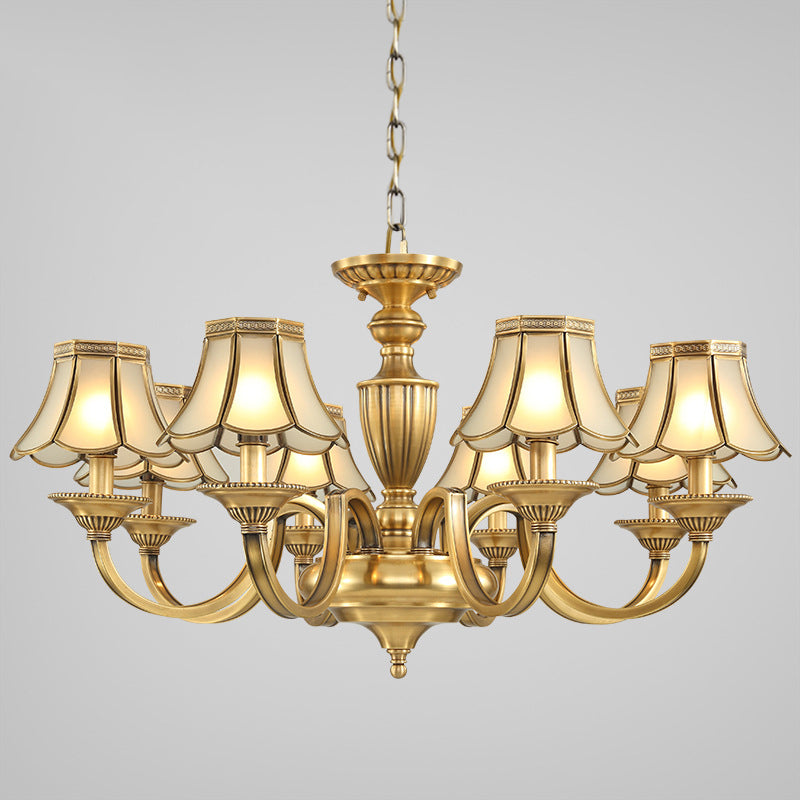 Frosted Glass Panel Chandelier - 6/8/10 Lights Colonial Polished Brass Bedroom Pendant Lamp Elegant