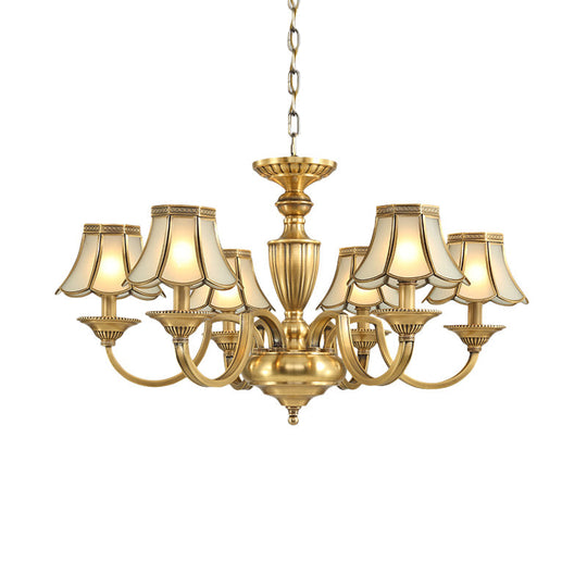 Frosted Glass Panel Chandelier - 6/8/10 Lights Colonial Polished Brass Bedroom Pendant Lamp Elegant