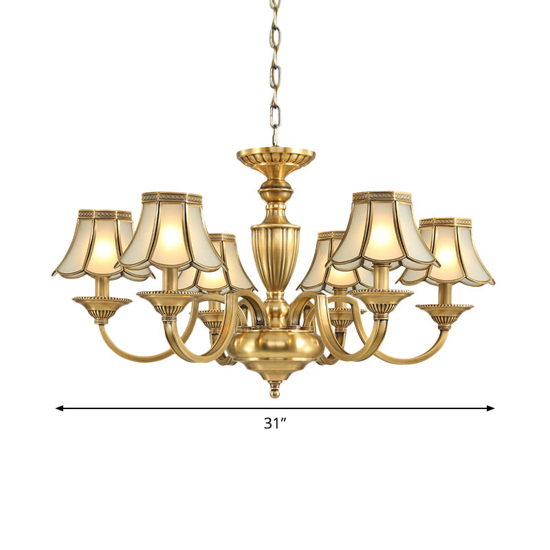 Frosted Glass Panel Chandelier - 6/8/10 Lights Colonial Polished Brass Bedroom Pendant Lamp Elegant