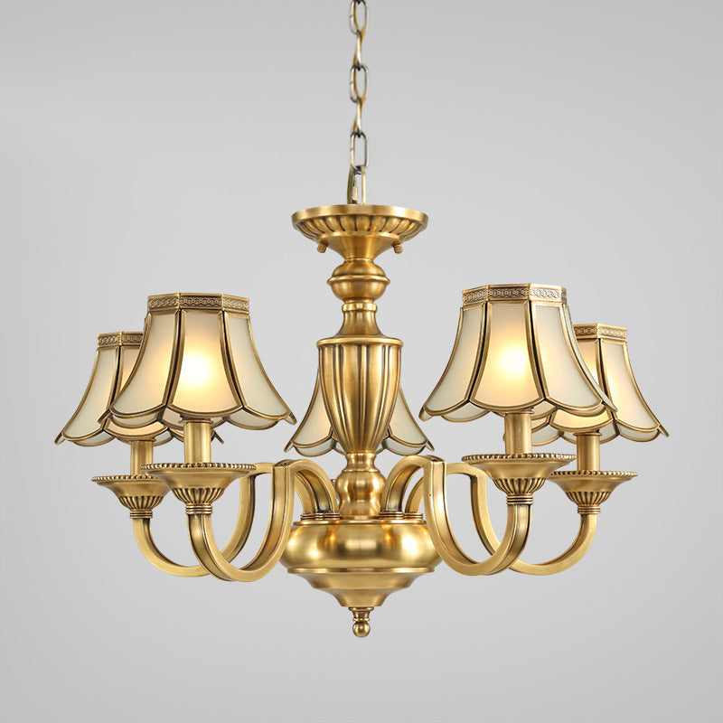 Frosted Glass Panel Chandelier - 6/8/10 Lights Colonial Polished Brass Bedroom Pendant Lamp Elegant