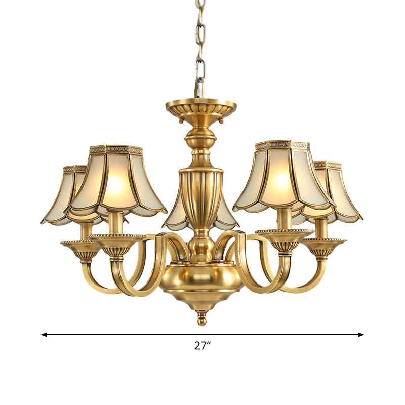 Frosted Glass Panel Chandelier - 6/8/10 Lights Colonial Polished Brass Bedroom Pendant Lamp Elegant