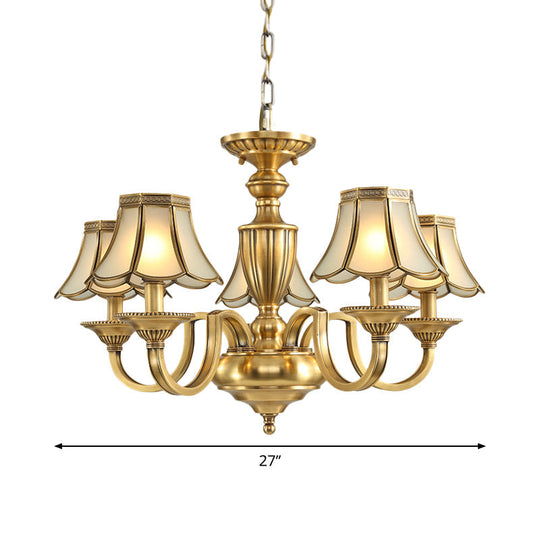 Frosted Glass Panel Chandelier - 6/8/10 Lights Colonial Polished Brass Bedroom Pendant Lamp Elegant