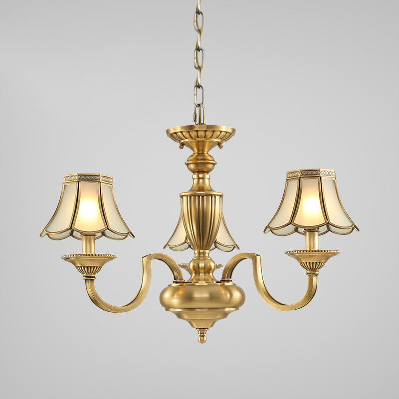 Frosted Glass Panel Chandelier - 6/8/10 Lights Colonial Polished Brass Bedroom Pendant Lamp Elegant