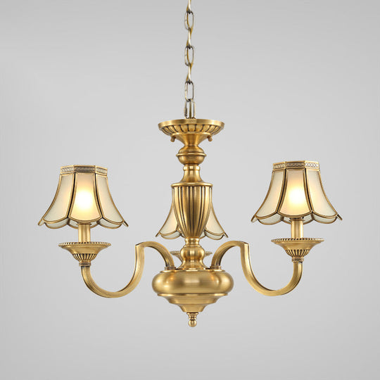 Frosted Glass Panel Chandelier - 6/8/10 Lights Colonial Polished Brass Bedroom Pendant Lamp Elegant