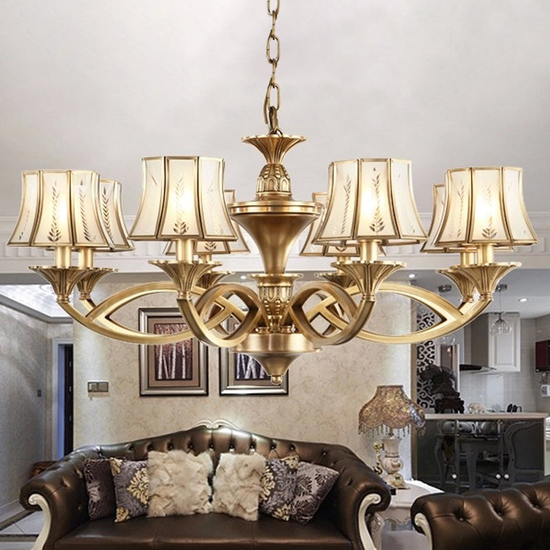 Classic Curved Frosted Glass Chandelier Light In Polished Brass - 5/6/8 Lights Small/Medium/Large