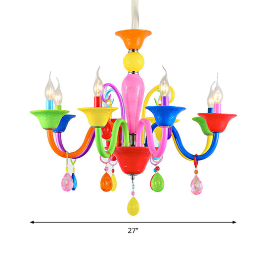 Kids Teardrop Crystal Chandelier - Fun & Colorful Candle Suspension Light For Game Room