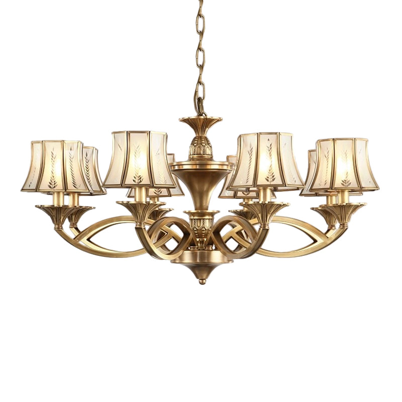 Classic Curved Frosted Glass Chandelier Light In Polished Brass - 5/6/8 Lights Small/Medium/Large