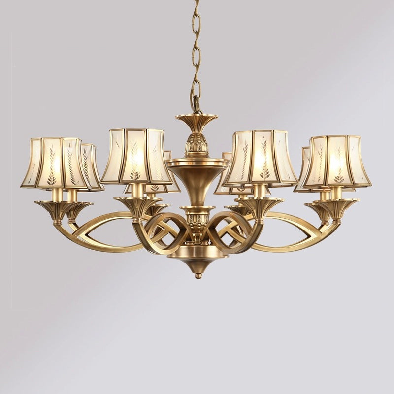 Classic Curved Frosted Glass Chandelier Light In Polished Brass - 5/6/8 Lights Small/Medium/Large