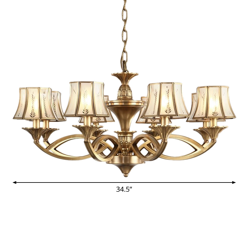 Classic Curved Frosted Glass Chandelier Light In Polished Brass - 5/6/8 Lights Small/Medium/Large