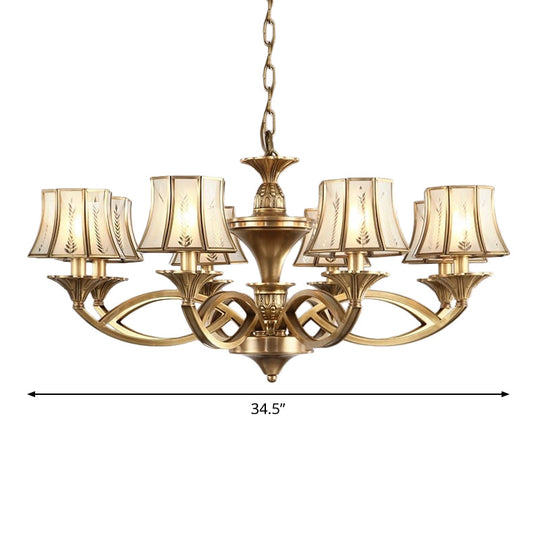 Classic Curved Frosted Glass Chandelier Light In Polished Brass - 5/6/8 Lights Small/Medium/Large