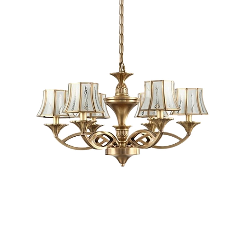 Classic Curved Frosted Glass Chandelier Light In Polished Brass - 5/6/8 Lights Small/Medium/Large