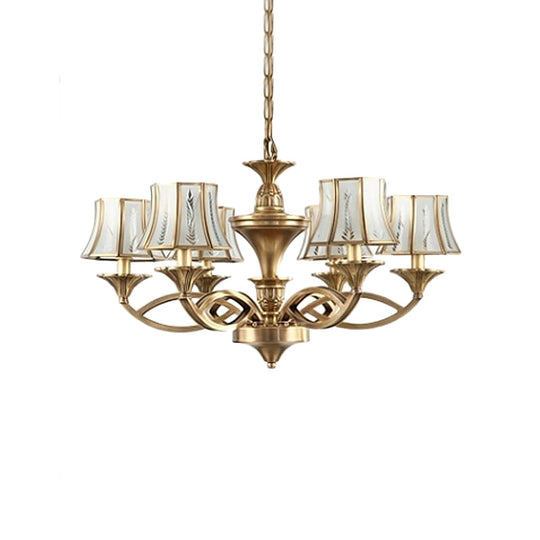 Classic Curved Frosted Glass Chandelier Light In Polished Brass - 5/6/8 Lights Small/Medium/Large