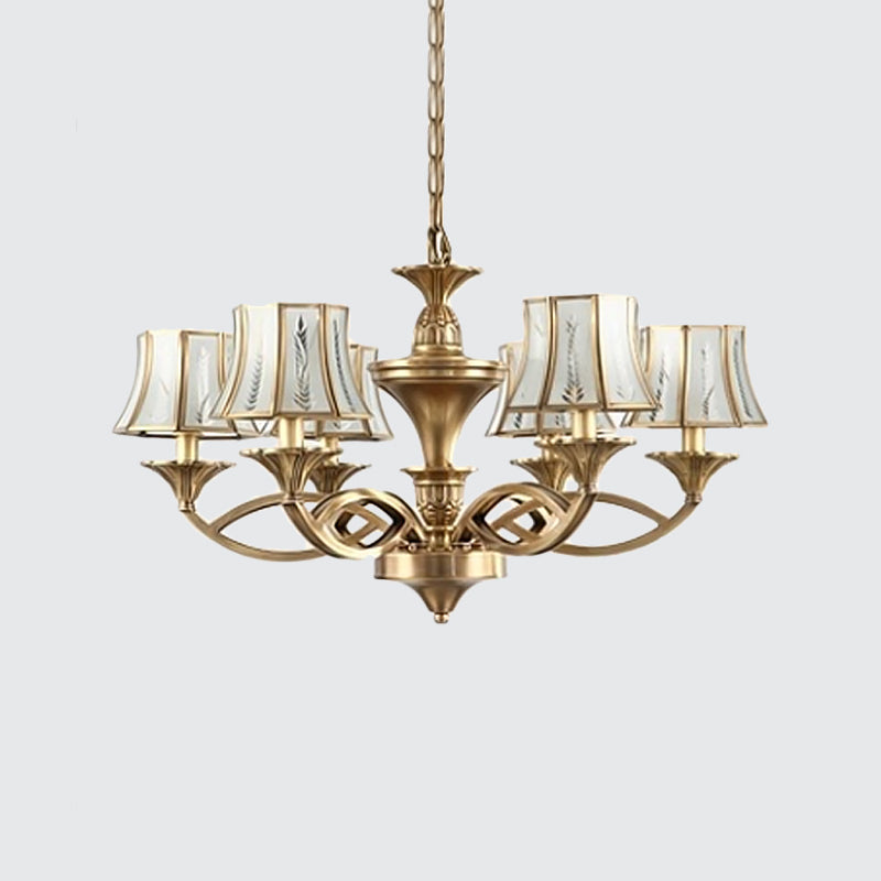 Classic Curved Frosted Glass Chandelier Light In Polished Brass - 5/6/8 Lights Small/Medium/Large