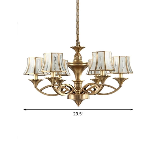 Classic Curved Frosted Glass Chandelier Light In Polished Brass - 5/6/8 Lights Small/Medium/Large