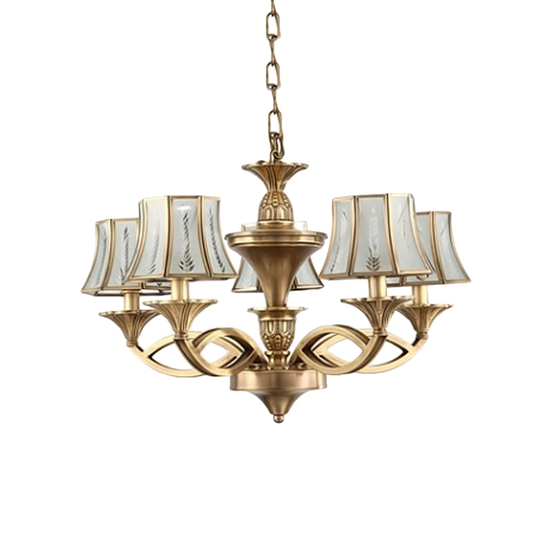 Classic Curved Frosted Glass Chandelier Light In Polished Brass - 5/6/8 Lights Small/Medium/Large