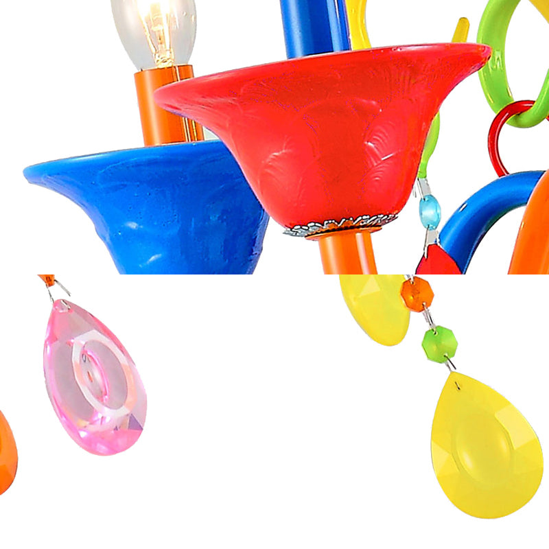 Kids Teardrop Crystal Chandelier - Fun & Colorful Candle Suspension Light For Game Room