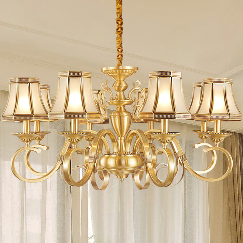 Colonial Frosted Glass Chandelier Lamp With Brass Accents Available In 6 8 Or 12 Lights