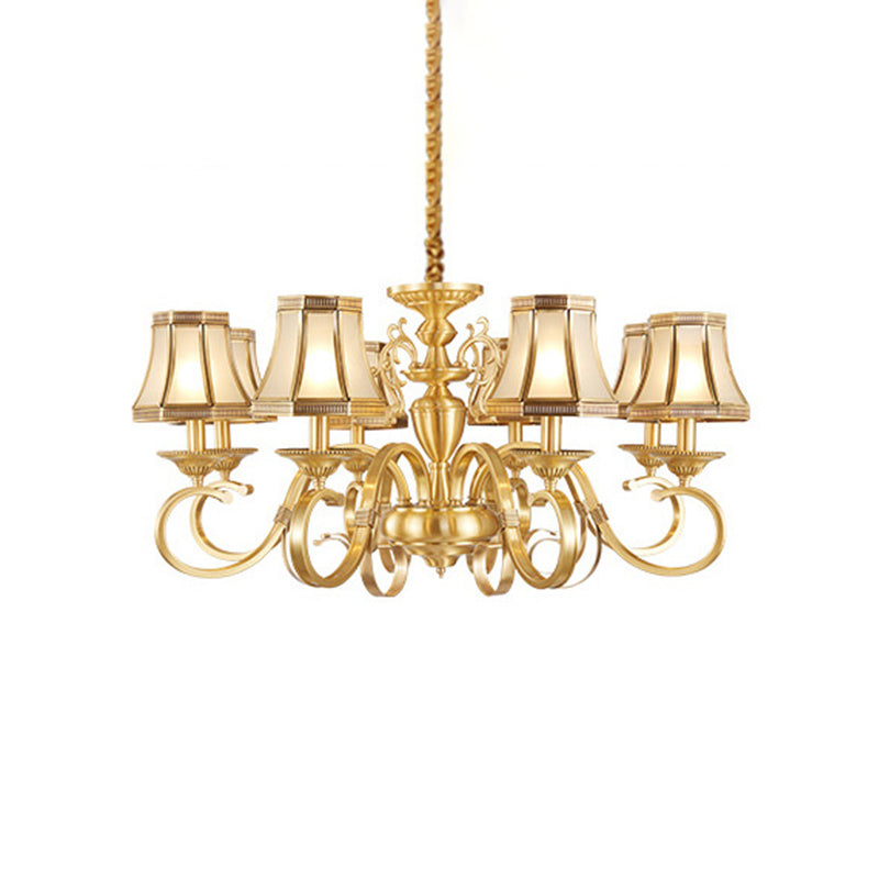 Colonial Frosted Glass Chandelier Lamp With Brass Accents Available In 6 8 Or 12 Lights