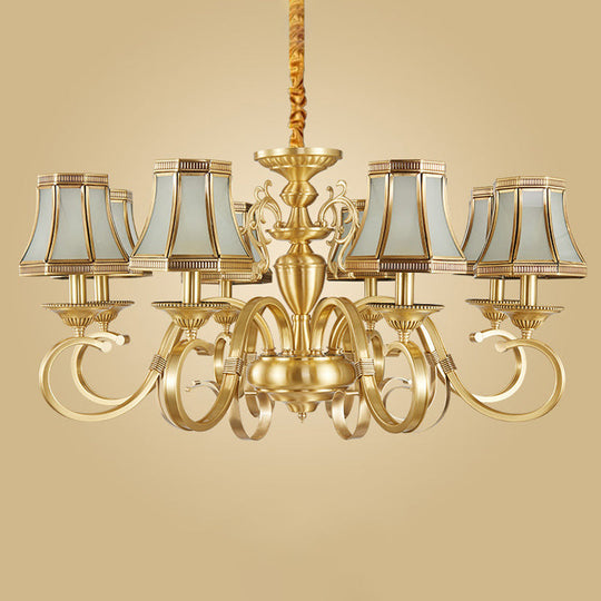 Colonial Frosted Glass Chandelier Lamp With Brass Accents Available In 6 8 Or 12 Lights