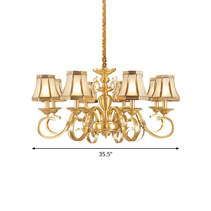 Colonial Frosted Glass Chandelier Lamp With Brass Accents Available In 6 8 Or 12 Lights