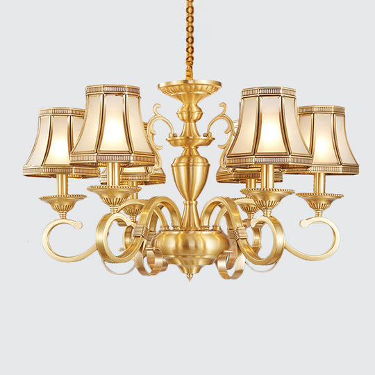 Colonial Frosted Glass Chandelier Lamp With Brass Accents Available In 6 8 Or 12 Lights