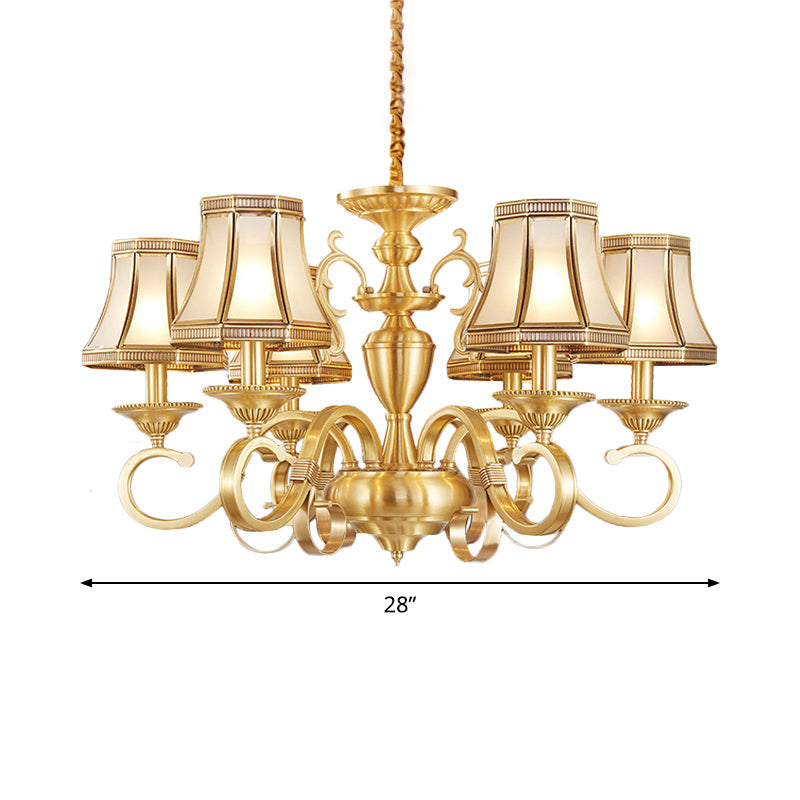 Colonial Frosted Glass Chandelier Lamp With Brass Accents Available In 6 8 Or 12 Lights