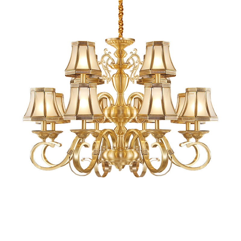 Colonial Frosted Glass Chandelier Lamp With Brass Accents Available In 6 8 Or 12 Lights