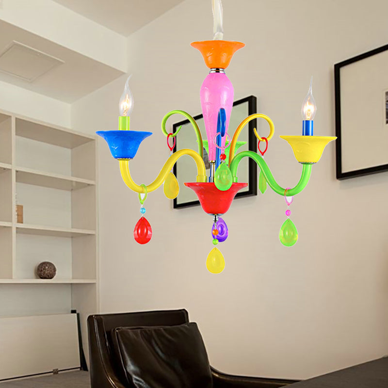 Kids Teardrop Crystal Chandelier - Fun & Colorful Candle Suspension Light For Game Room