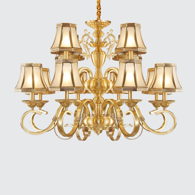 Colonial Frosted Glass Chandelier Lamp With Brass Accents Available In 6 8 Or 12 Lights