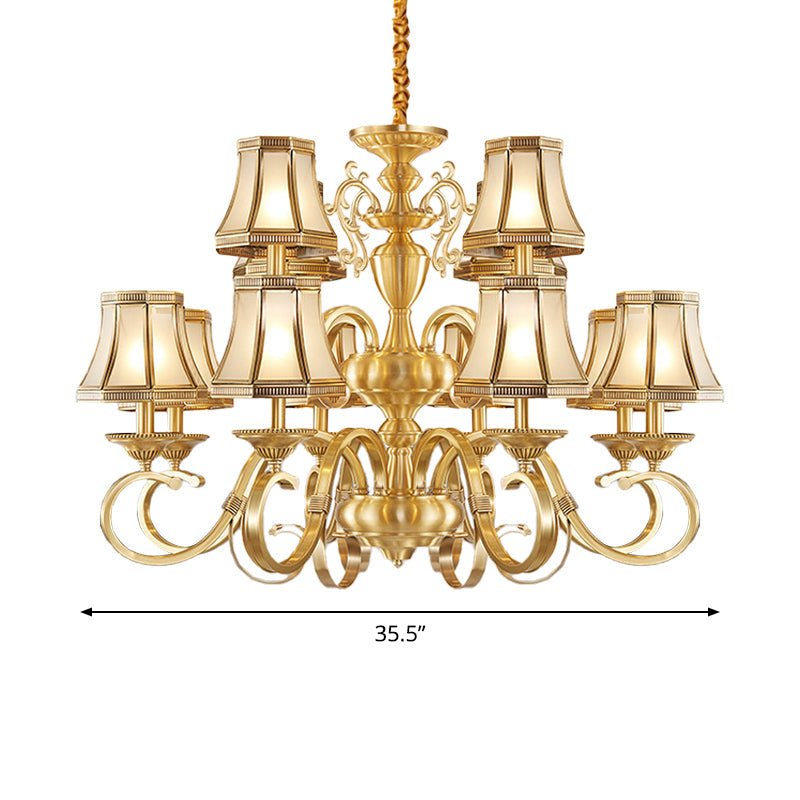 Colonial Frosted Glass Chandelier Lamp With Brass Accents Available In 6 8 Or 12 Lights