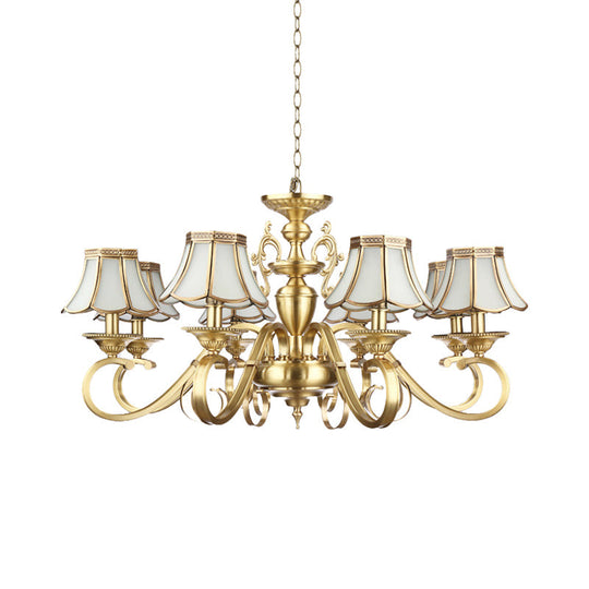 Polished Brass Scalloped Chandelier - Colonial Frosted Glass 8-Light Ceiling Light