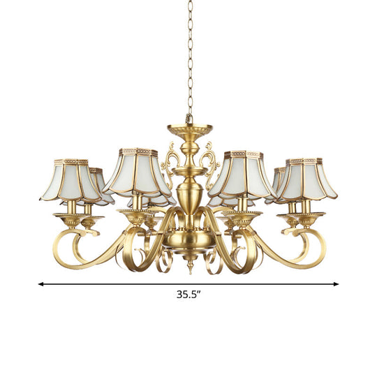 Polished Brass Scalloped Chandelier - Colonial Frosted Glass 8-Light Ceiling Light