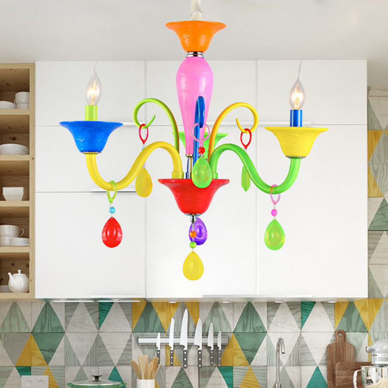 Kids Teardrop Crystal Chandelier - Fun & Colorful Candle Suspension Light For Game Room