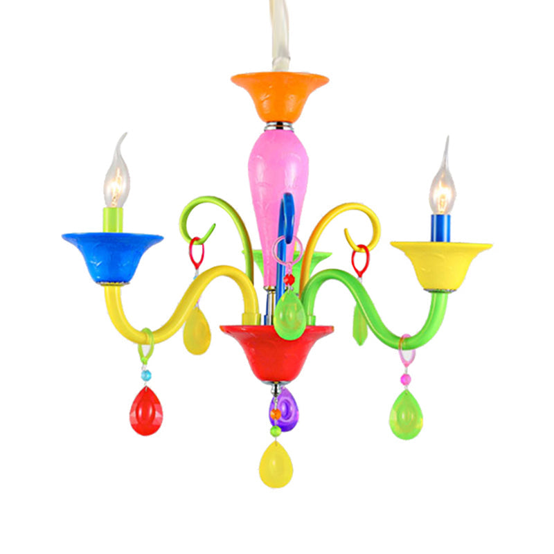 Kids Teardrop Crystal Chandelier - Fun & Colorful Candle Suspension Light For Game Room