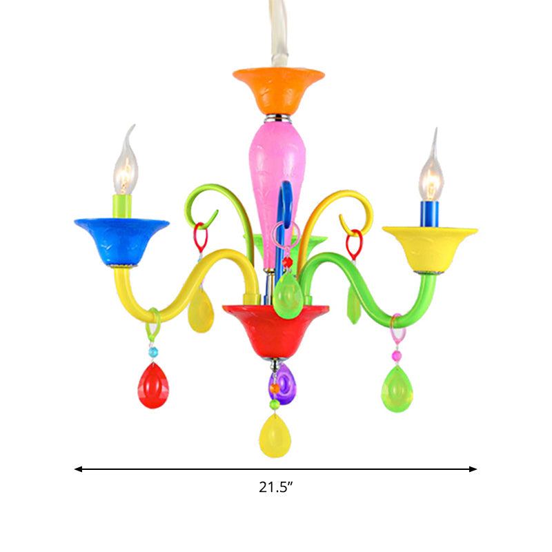 Kids Teardrop Crystal Chandelier - Fun & Colorful Candle Suspension Light For Game Room