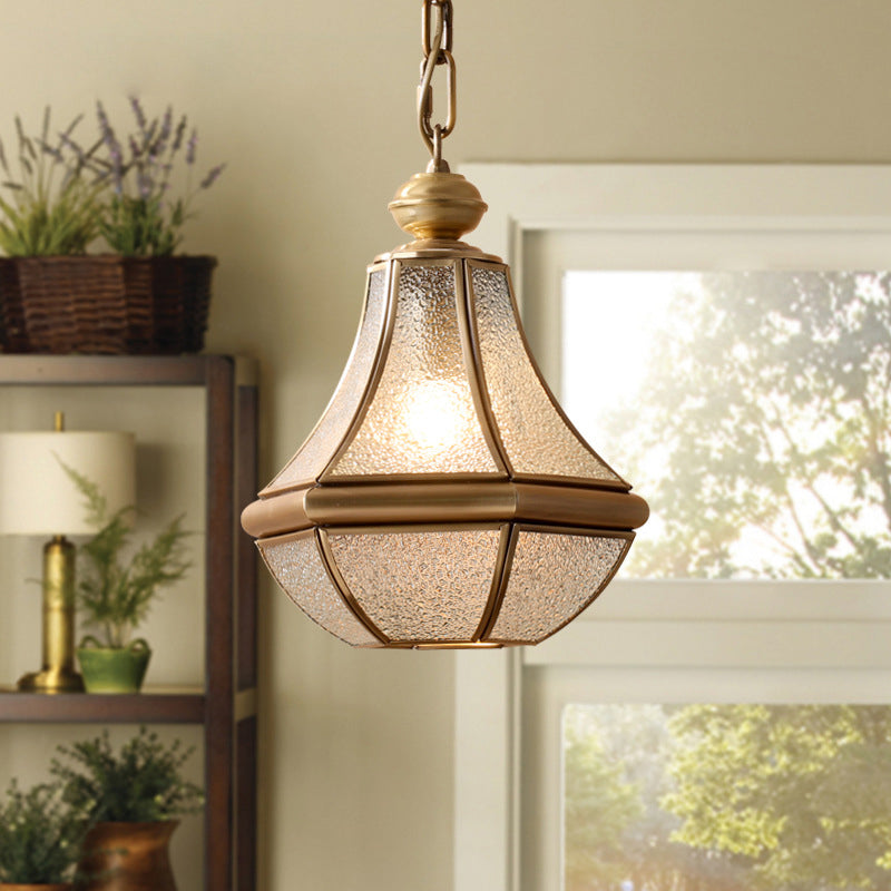 Brass Pendant Light With Colonial Seedy Glass Pear Design - Natural Finish 1-Light Hangs From