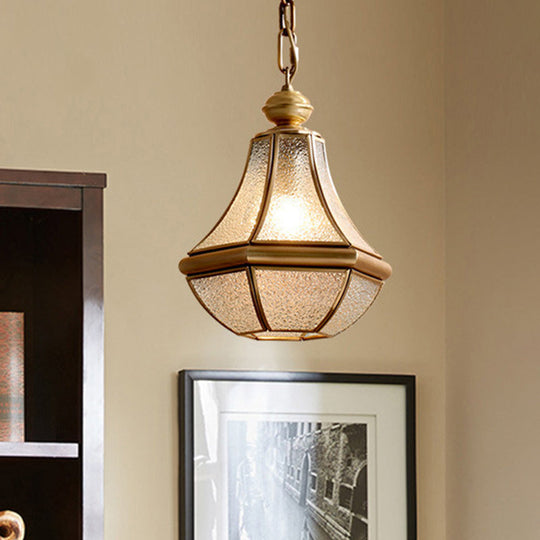 Brass Pendant Light With Colonial Seedy Glass Pear Design - Natural Finish 1-Light Hangs From