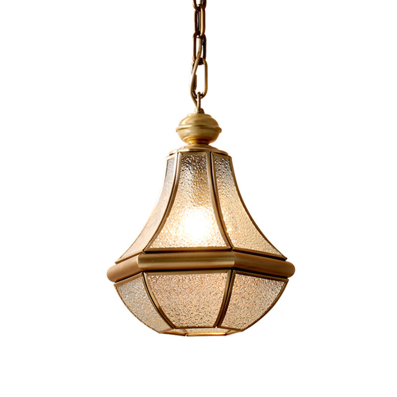 Brass Pendant Light With Colonial Seedy Glass Pear Design - Natural Finish 1-Light Hangs From