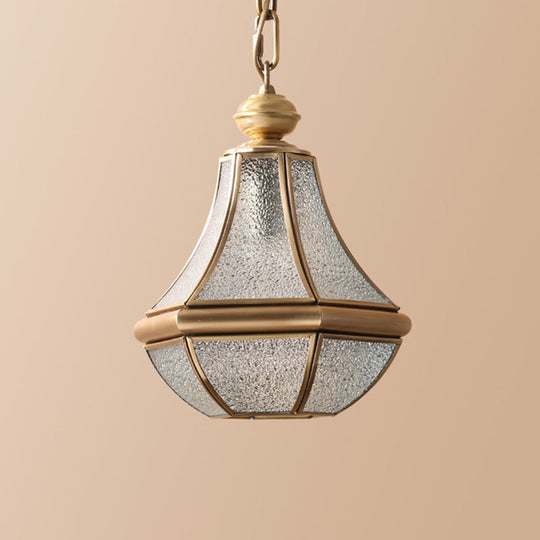 Brass Pendant Light With Colonial Seedy Glass Pear Design - Natural Finish 1-Light Hangs From