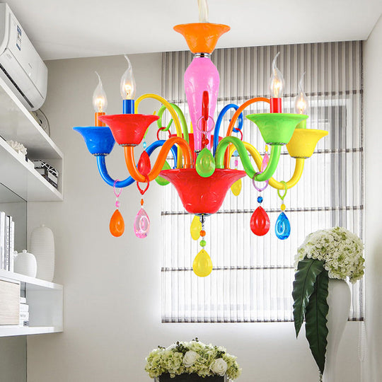 Kids Teardrop Crystal Chandelier - Fun & Colorful Candle Suspension Light For Game Room