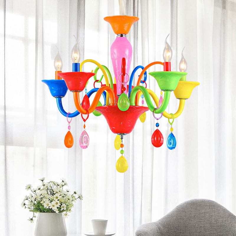 Kids Teardrop Crystal Chandelier - Fun & Colorful Candle Suspension Light For Game Room